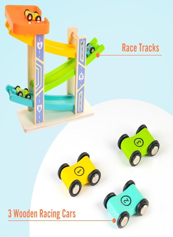 Little Mind Toddler Toys Wooden Race Track Car Ramp Toy Gift For 1 2 3 Year Old Boy Girl With 3 Mini Car - Image 3